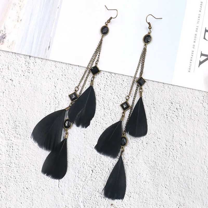 Женские серьги с бахромой Boho богемные винтажные длинные висячие в виде листьев