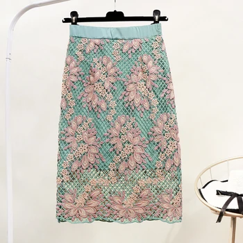 

2020 Fashion Lace Skirt Women Newest High Waist Flower Embroidery Skirt Female Hip Package Pencil Skirts Vintage Saias Femme