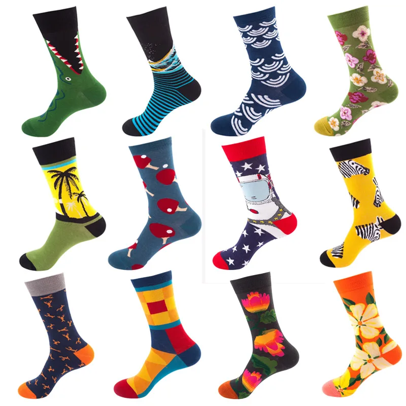 

3 Pair Men Socks Combed Cotton Cartoon Animal Geometric Novelty Funny Sock Spring Autumn Winter Casual Harajuku Happy Socks