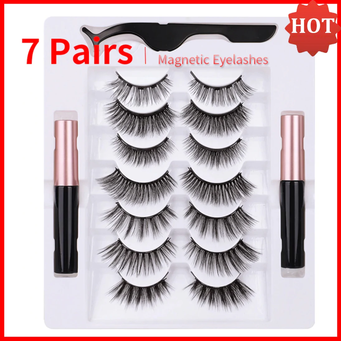 7 Pairs Eye Lashes Magnetic Eyelashes and Eyeliner Set False Eyelashes Magnet Extension Liquid Eyeliner & Waterproof Tweezer Set 5d magnetic eyelashes natural look with eyeliner kit 2 tubes of magnetic eyeliner 5 pairs magnetic eyelashes no glue need