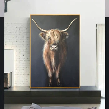 

RELIABLI ART Highland Cow Animal Picture Canvas Painting Printed Wall Art For Living Room Modern Decorative Pictures Unframed