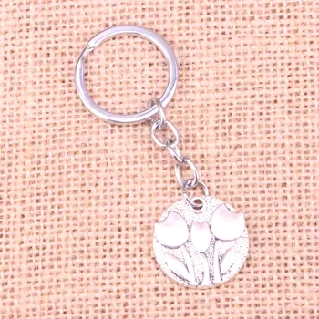 

20pcs flower tulips Keychain 25mm Pendants Car Key Chain Ring Holder Keyring Souvenir Jewelry Gift