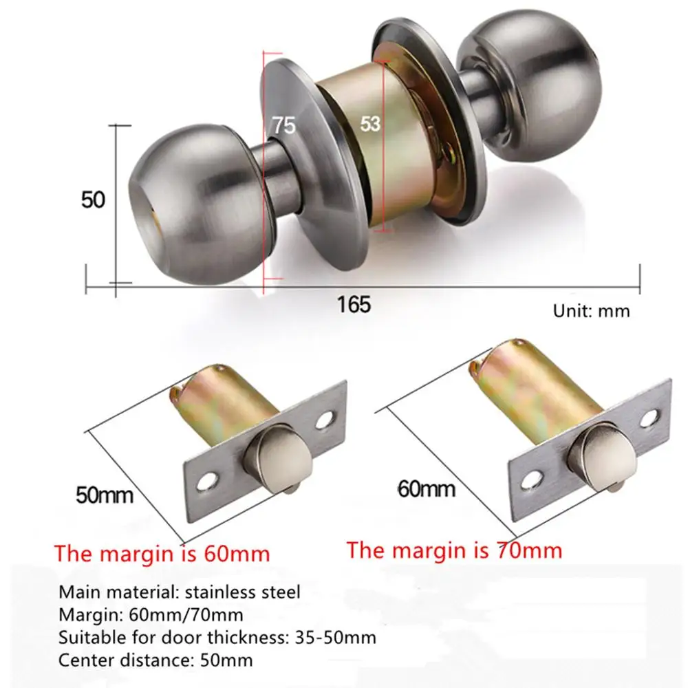 Нержавеющая сталь бытовой дверной замок шаровой замок внутренний спальня ванная комната универсальный твердый деревянный шаровой замок