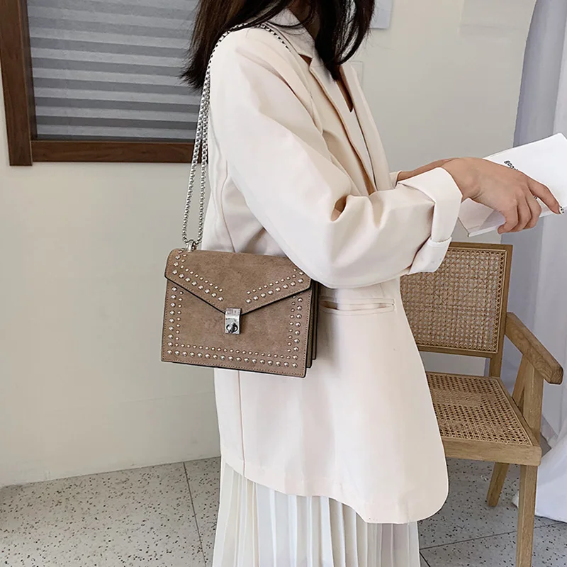  Scrub Leather Small Shoulder Messenger Bags For Women 2019 Chain Rivet Lock Crossbody Bag Female Tr - 4000224713719