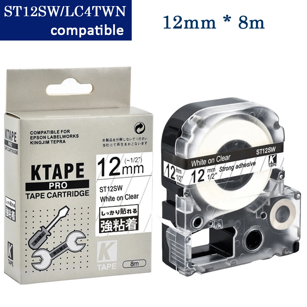 CIDY 10 шт. 12 мм белый на прозрачном ST12SW/LC4TWN ламинированная лента кассета SS12KW для