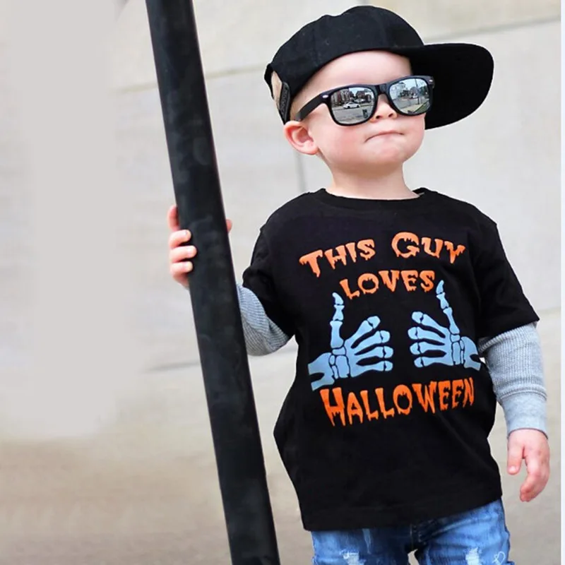 

Baby Boy Short Sleeve Halloween Letters Print T-Shirts For Kids Tops Tees Shirts Casual Blouse