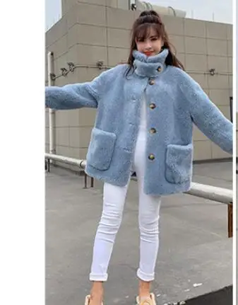 blue Овечья шерсть пальто женские зимние новые женские пальто из искусственного меха Толстая Теплая Флисовая Куртка пушистые пальто с мехом женские школьные рубашки - Цвет: blue