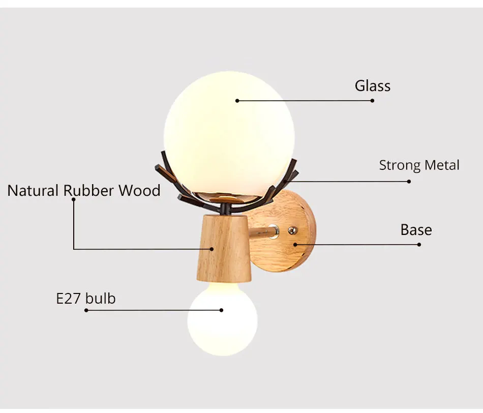 E27 Bulb Wall Light Creative LED Sconces Wooden Indoor Fixture For Home Living Room Bedroom bedside Hotel Night Lighting  (6)