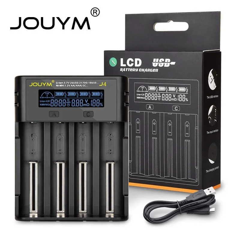 Зарядное устройство для аккумуляторов JOUMY J4 с ЖК дисплеем 18650 3 7 в 18350 18500 21700 20700B 10440