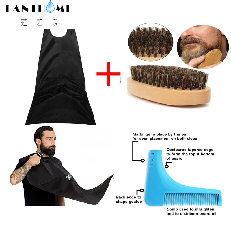 3pcs Natural Wooden Beard Comb Boar Bristle Hair Brush Lice Comb Men