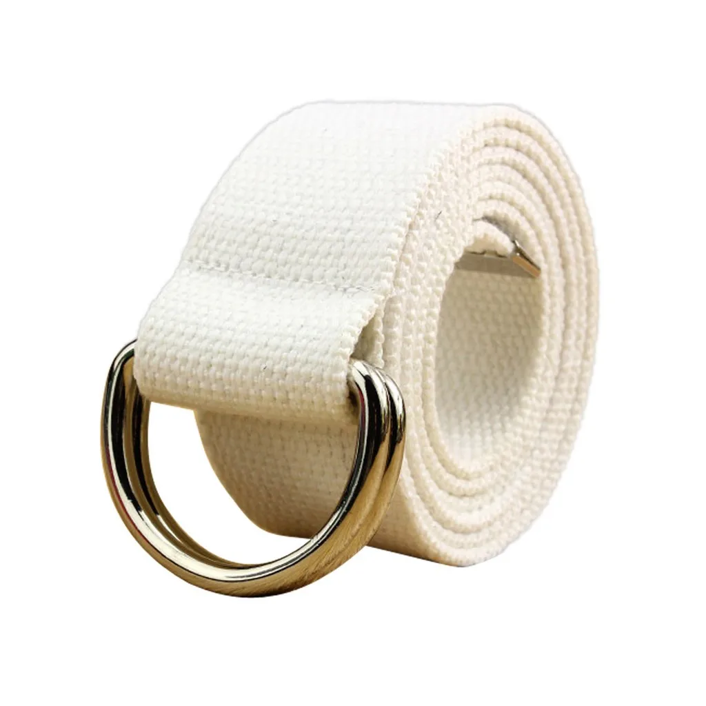 White 120-140 CM Double Loop Canvas Belt Men Women Belt Solid Students Waistband Belt riem pasek damski cinturones para hombre#H - Цвет: White