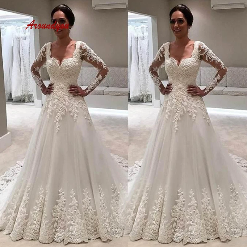

Long Sleeve Lace Wedding Dresses Women A Line White Ivory African Princess Plus Size Turkey Weeding Bridal Bride Gown Dresses