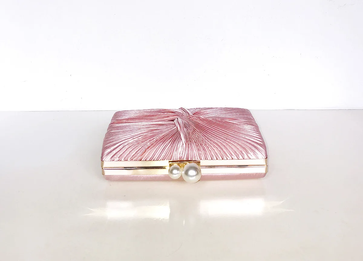 Luxy Moon Pink Pleated Velvet Clutch Bag Top View