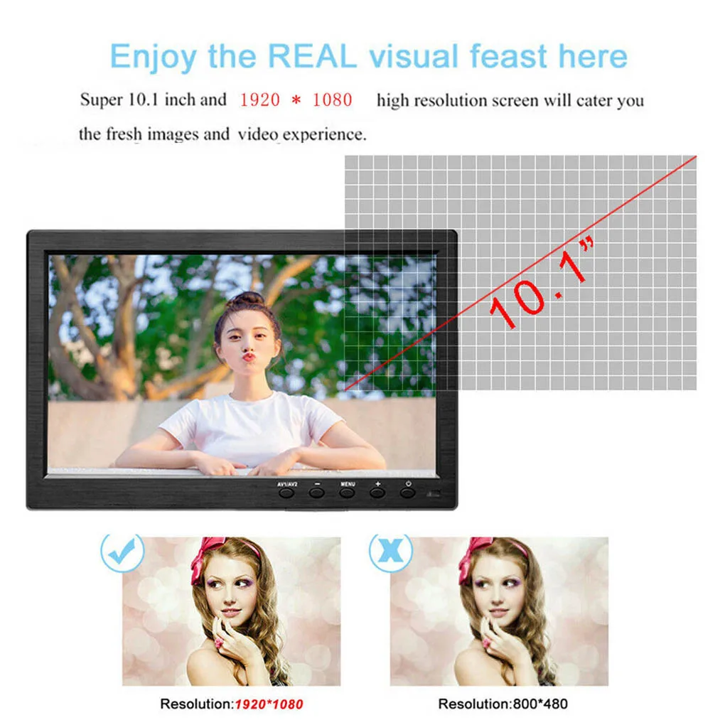 10,1 дюймов 1080P lcd HD Автомобильный экран заднего вида, запасная камера, дисплей AV/RCA/VGA/HD w/динамик, штепсельная вилка европейского стандарта