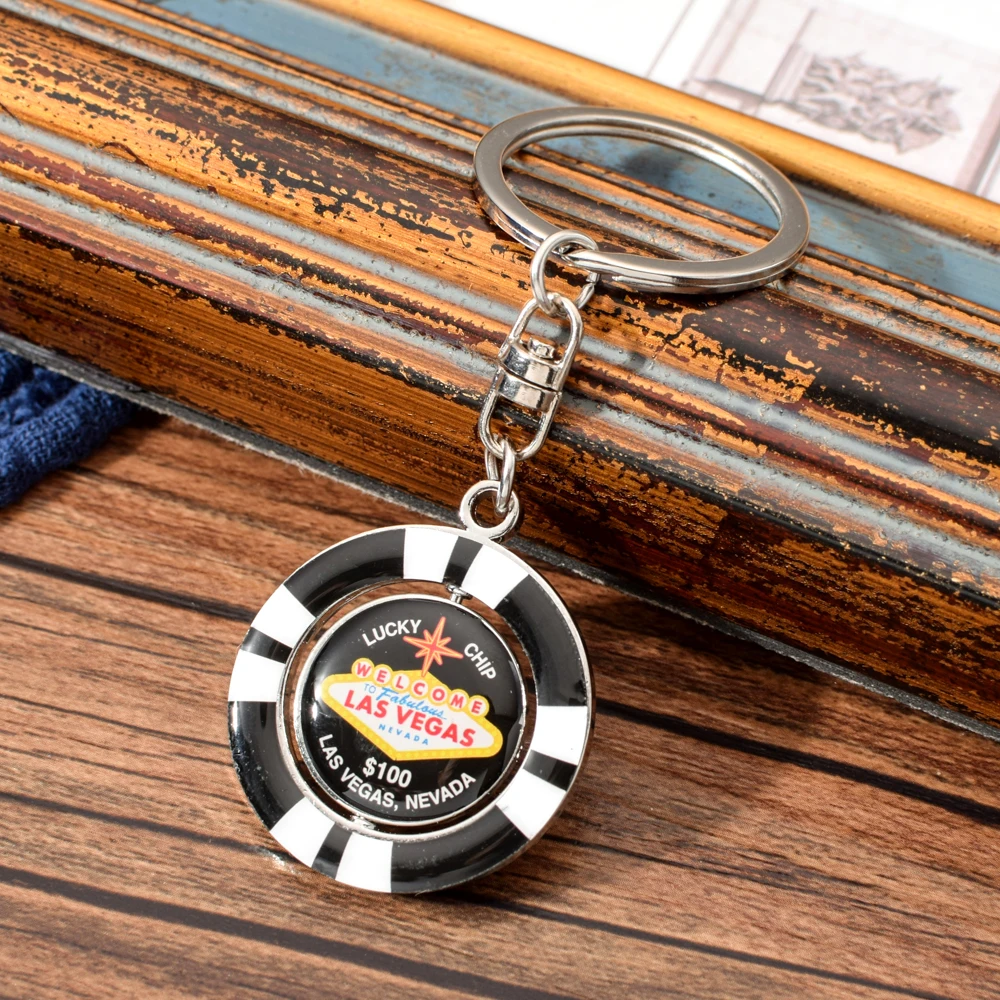 Vicney Las Vegas Keychain Creative Lucky Chip$100 Key Chain For Men Rotatable Keyring Car Bag Charm Keychain Pendant Gifts