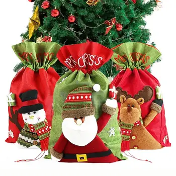 

3Pcs/set Santa Sacks Extra Large Drawstring Bags Canvas Fabric Embroidered Reusable Xmas Present Bag 22 x 13.4 Inch