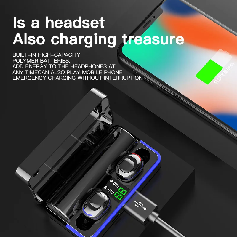 HAIWEIYIN W12 Bluetooth headset 5 0 LED light guide digital display sports mini headset TWS business Bluetooth headset