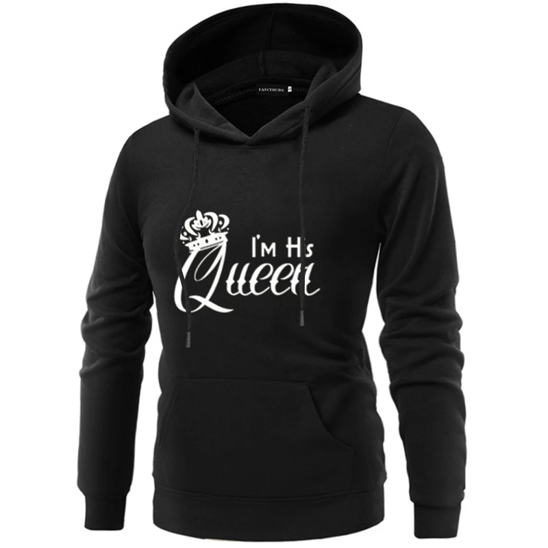 I'M Her KING I'M His QUEEN/пара толстовок с капюшоном на Рождество для женщин и мужчин; Женская толстовка с длинным рукавом; повседневные рождественские пуловеры - Цвет: W25258BK