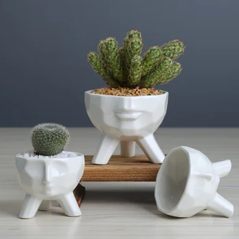 

Flowerpot Simulation Half-face Ceramic Cactus Succulent Plant Potted Home Table Landscape Decoration Supplies