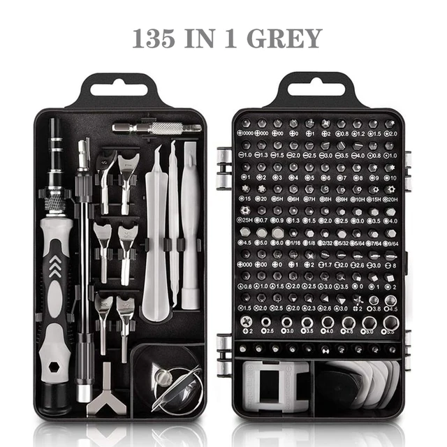 122 in 1 Screwdriver Set Precision Magnetic Screw Driver Bits Torx Hex Bit Handle Mobile Phone Repair Screwdrive Kit Hand Tools 135 in 1 Gray