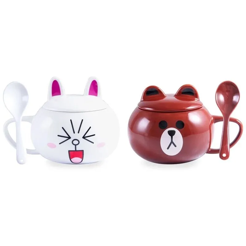 

600ML cartoon coffee mugs bear rabbit cups and mugs with cover spoon large capacity mark creative drinkware