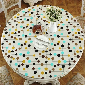 

Round Tablecloth PVC Plastic Table Covers Printed Waterproof Oilproof Soft Glass Home Kitchen Placemat Dia 60-90cm 1mm