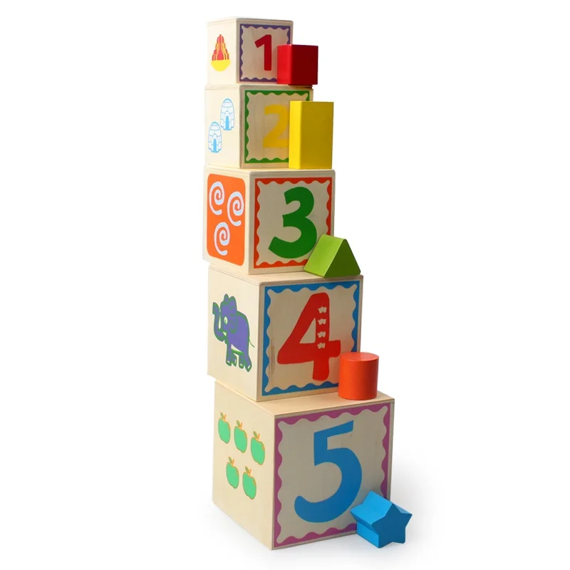 

Baby Wooden Toy Model and Building Block Toy Shape Russian Nesting Doll 5 Layer Set Wooden Gift Box Cube Building Blocks