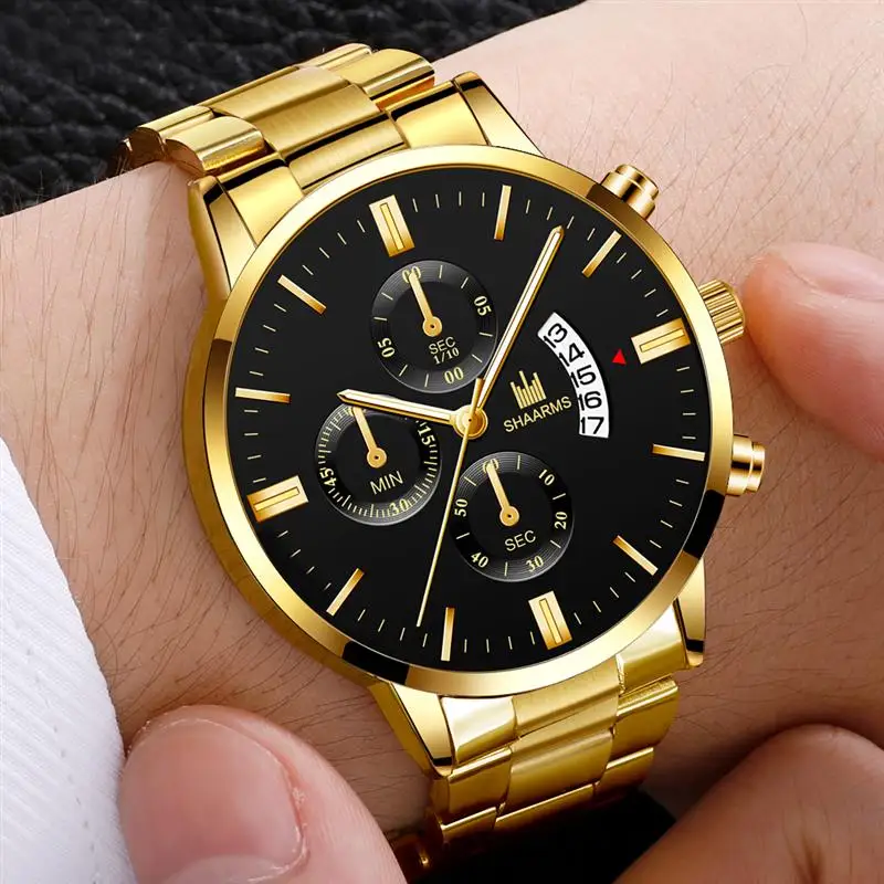 Роскошные мужские золотые часы бизнес Relogio Masculino браслет из нержавеющей стали Кварцевые часы мужские модные наручные часы с датой