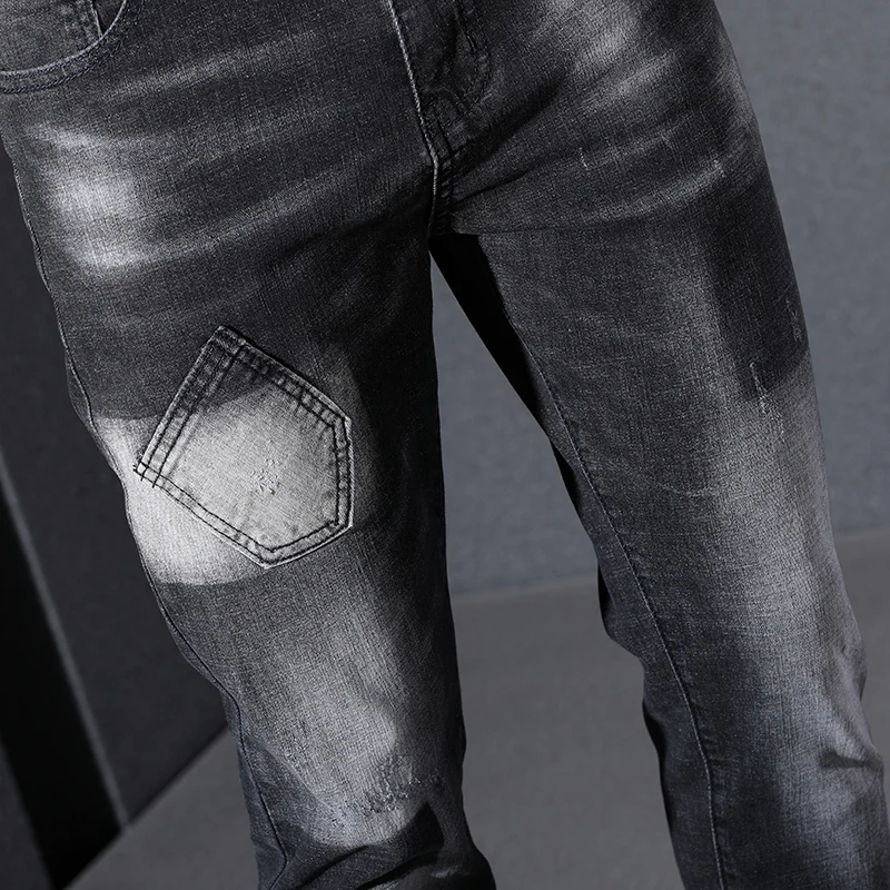 Дизайнерские мужские брюки в стиле хип-хоп, повседневные мягкие джинсовые уличные рваные джинсы, Мужские качественные Эластичные Обтягивающие синие джинсы