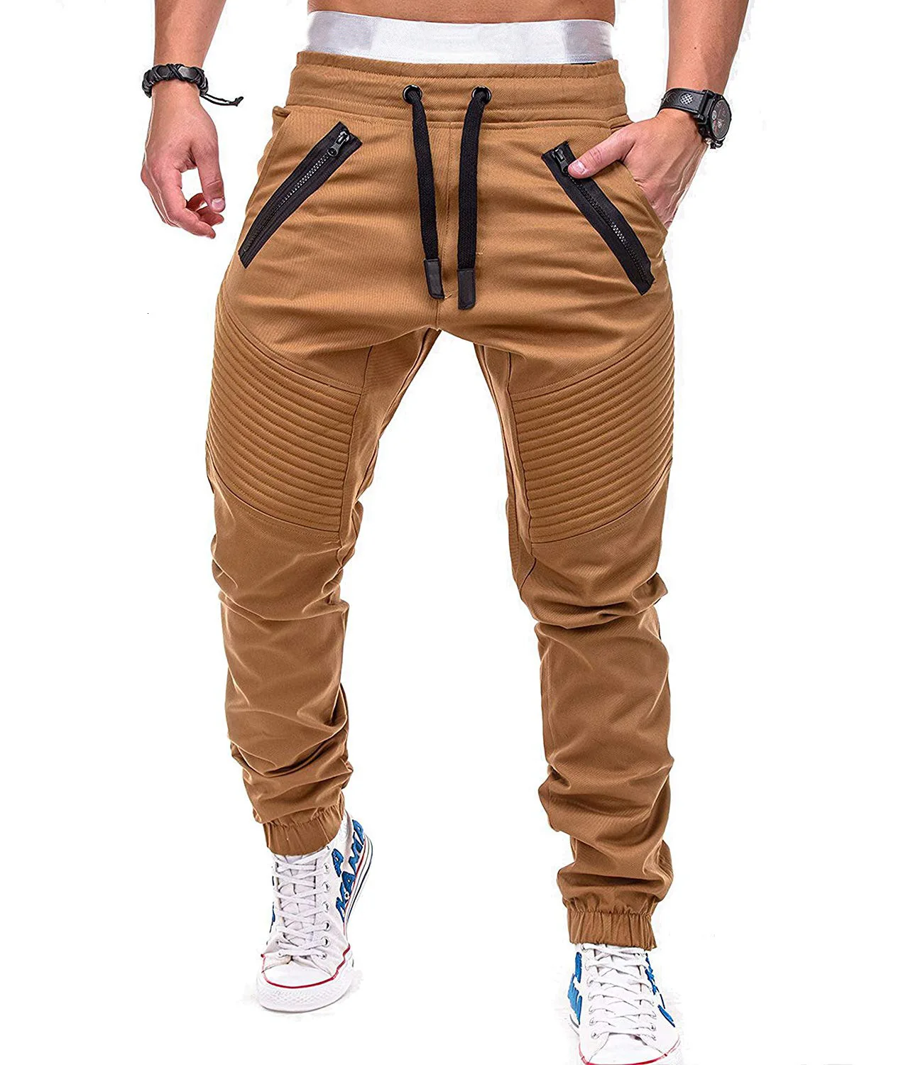 khaki Новые мужские спортивные штаны для бега, спортивные штаны для бега, спортивные штаны на молнии, дышащие штаны для бега, спортивная одежда - Цвет: khaki