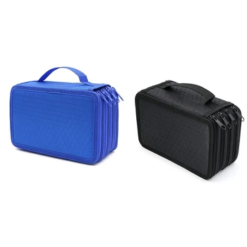 

2Pcs 72 Holes 4 Layers Pencil Case for School Student Oxford Bag Marker Storage Colored Pencils Pen School Supplies - Blue & Bla