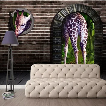 

Custom large mural 3D wallpaper Modern creative 3D expanding space retro brick wall giraffe TV back wall decor deep 5D embossed