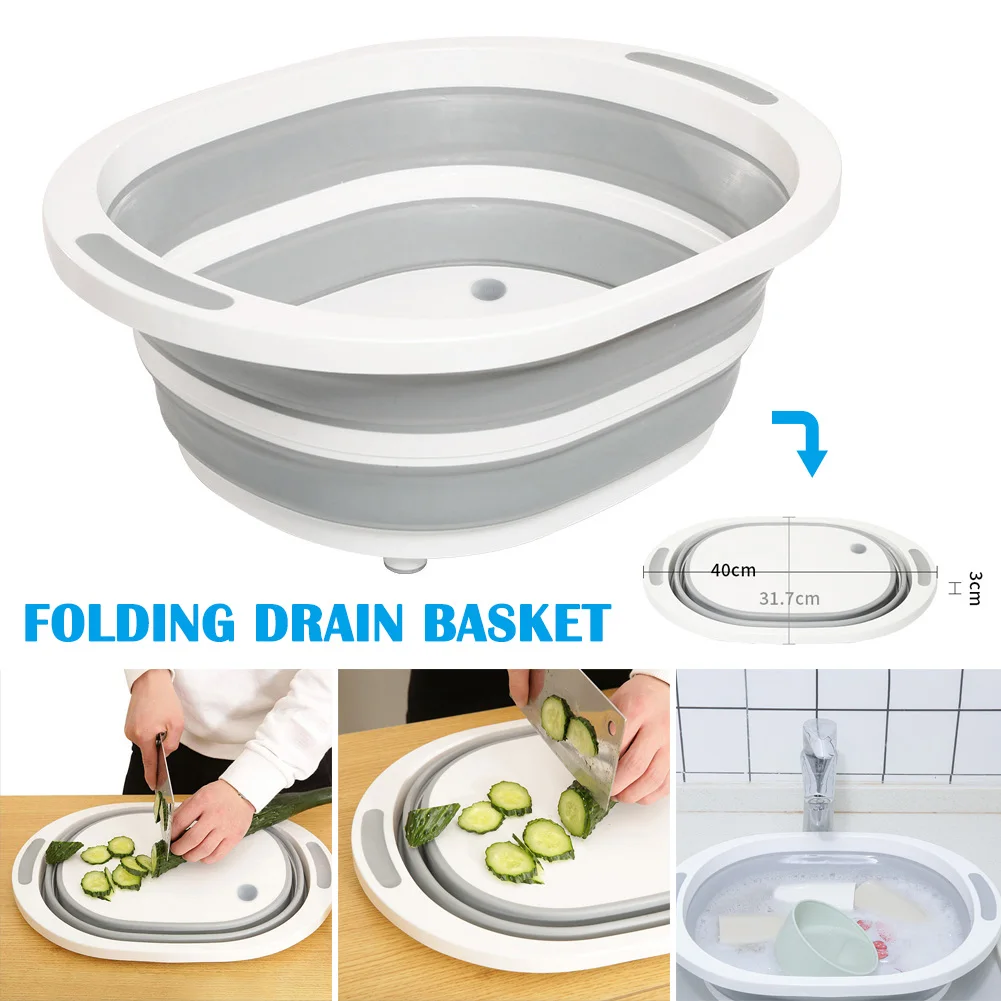 

Folding Cutting Board Draining Basket Fruits Vegetables Wash Drain Sink Storage Baske E2S