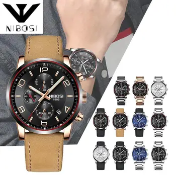 

NIBOSI Men Watch Luxury Male Leather Waterproof Sport Quartz Chronograph Military Wristwatch