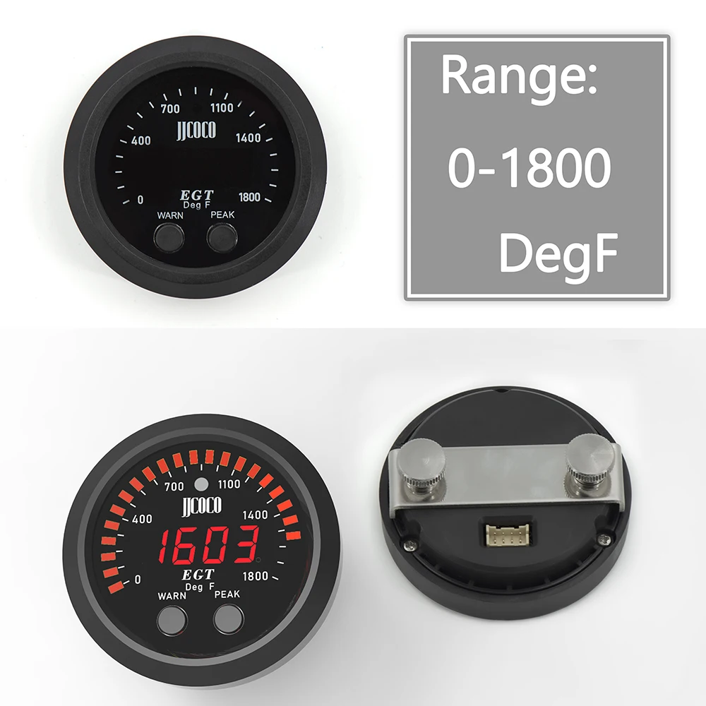 12v 24v 52MM S-Series Exhaust Temperature Gauge Ultra-Thin Round With Red Light LED Display 0-1800 F temperature meter