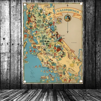 

"United States published in 1935 California Map" Large Vintage Hang A flag Poster Banner Wall Stickers Canvas Painting