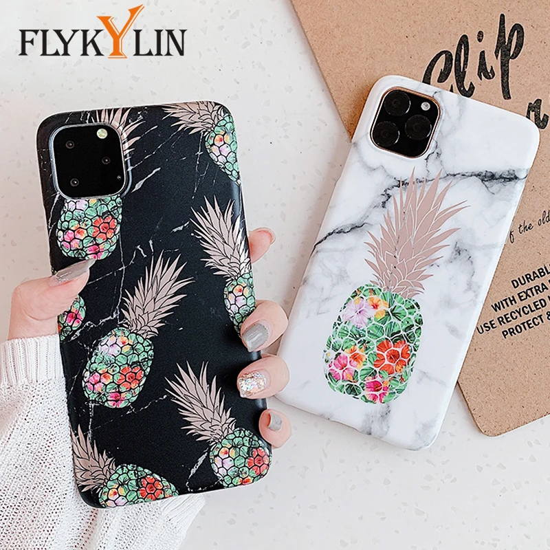 

FLYKYLIN Marble Pineapple Case For iphone 11 Pro Max 6 S 6S 7 8 Plus XR X XS Back Cover Soft IMD Silicone Flower Art Phone Coque