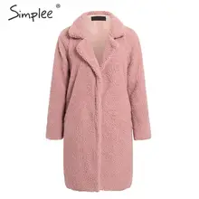 Simplee роскошное женское пальто с искусственным мехом, Осень-зима, толстая теплая плюшевая куртка, пальто, уличная одежда для девушек размера плюс, верхняя одежда, пальто