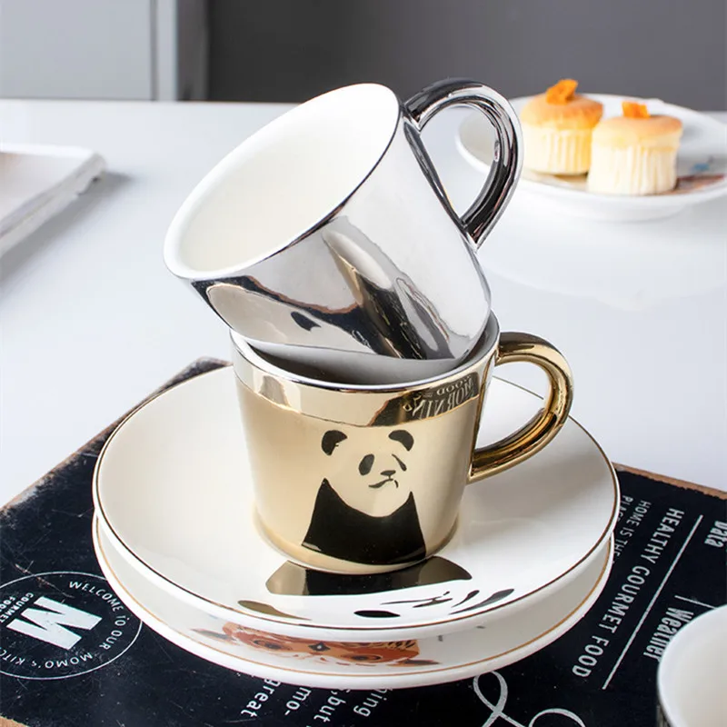 90ml Panda Reflection Cup Creative Animals Reflect Mirror Coffee Mugs