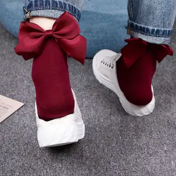 

1 Pair Red Big Bow Cotton Socks For Women Solid Casual Female Short Socks Cute BowKnot chausette femme Fashion Style