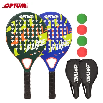 

OPTUM Fire Carbon Fiber Rough Surface Pro Paddleball Racquets set (2 Paddles, 4Balls, 2 Cover Bags) Beach Game Frescobol Paddlle