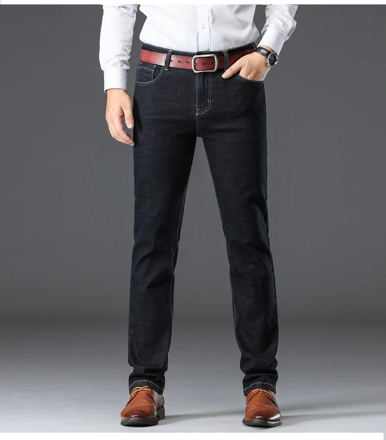 Большие размеры Мужские джинсы-стрейч 2019 брендовая мужская одежда модные деловые повседневные джинсы классические синие прямые джинсовые