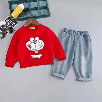 

Boys Girls Clothing Sets Sweatshirts Tops + Jeans Pant Toddler Girl Clothes Children Sports Suits 2pcs Shirt Denim Pants 1-4Y