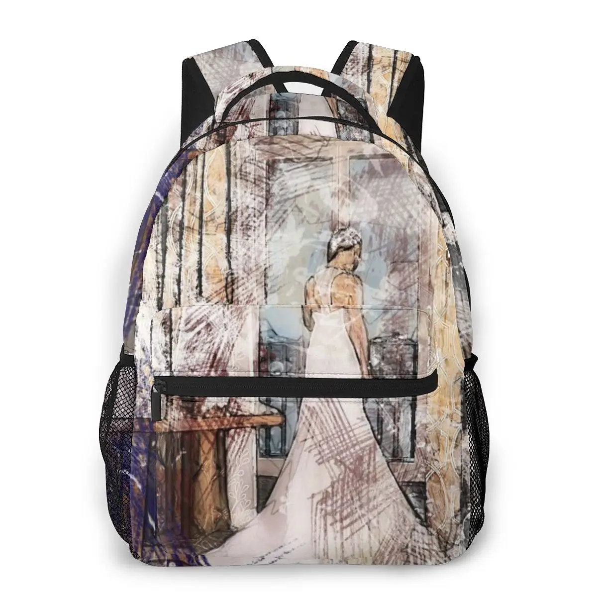 Backpack Women Shoulder Bag For Teenage Girls Art Collage Design Colorful Color Abstract Bagpack Female Ladies School | Багаж и сумки