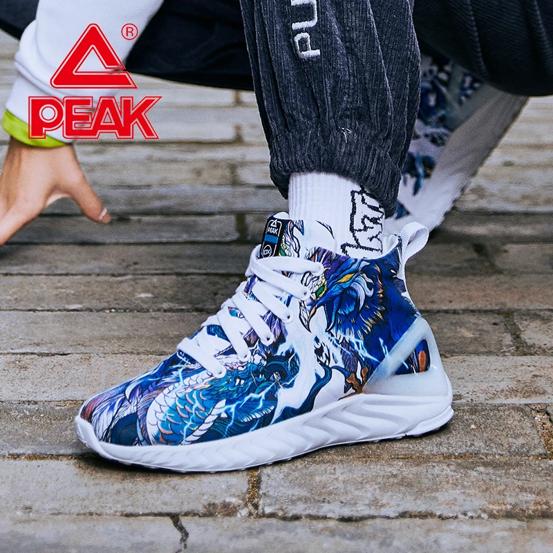 

PEAK TAICHI & IDX Men's Canvas Jogging Shoes Youth Elastic Street Shoes High Top Graffiti Fashion Casual Shoes Jogging Sneakers