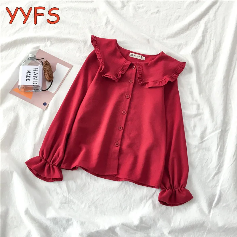 Элегантная блузка топы женские повседневные рубашки с расклешенными рукавами и