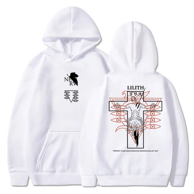 Evangelion Anime Hoodie EVA Lilith Sweatshirts Cozy Tops Unisex Women Men Cosplay Harajuku Pullovers Sudadera Felpa Moletom White