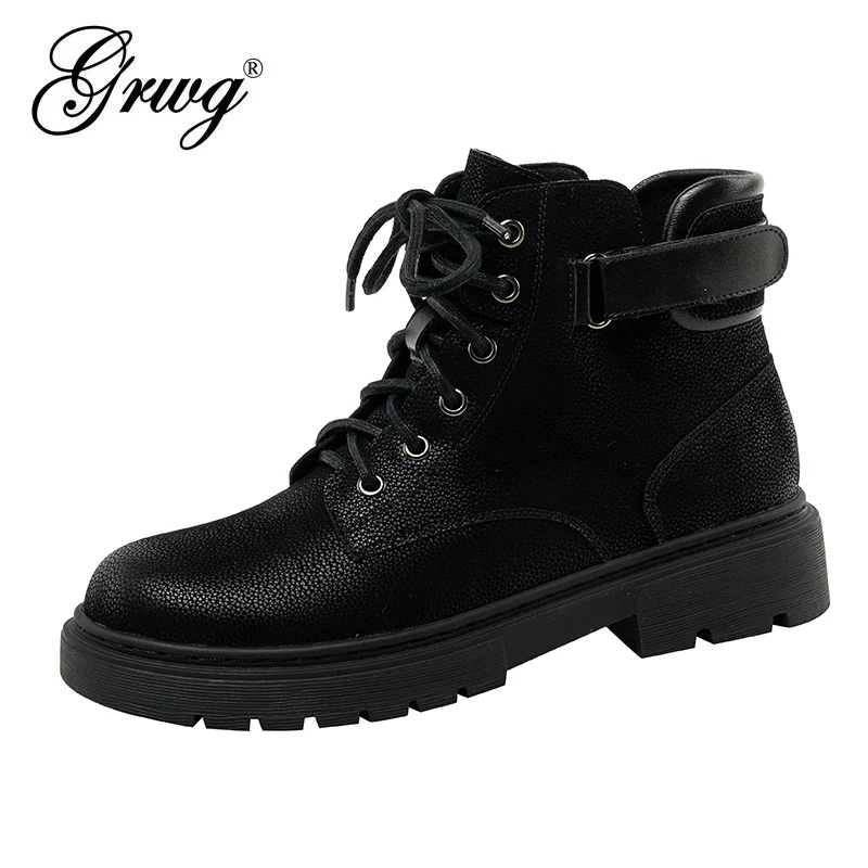 Women Boots Spring Comfy Durable Outsole Lace-Up Fashion Shoes Women 2021 Leather Casual Boots Brand Design Women's Footwear