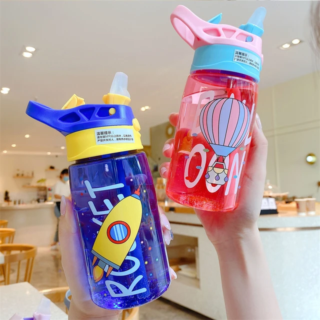 1pc 600ML Kids Water Bottle For School Boys Girls, Cup With Straw, Cute  Cartoon Leak-Proof Mug, Portable