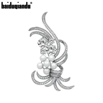 

baiduqiandu Top Quality Shiny CZ Cubic Zirconia Crystal Plant Brooch Jewelry for Women or Bride